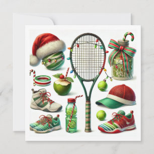 Tennis-Weihnachtsthema mit Tennis-Ausrüstung Feiertagskarte