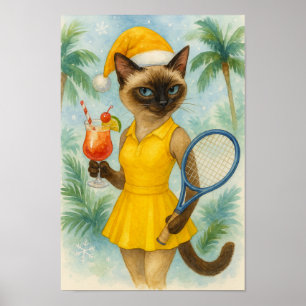 Tennis-Weihnachtsthemenkleid für Katzenliebhaber Poster