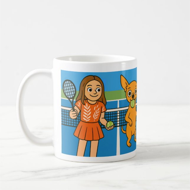 Tennis with a woman and a chihuhua kaffeetasse (Links)