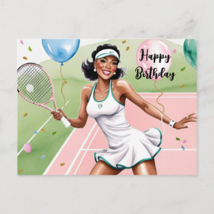 Tennis Woman Player mit viel Glück zum Geburtstag Postkarte