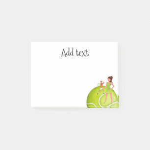 Tennis Woman Spieler hält Schläger und Ball Post-it Klebezettel
