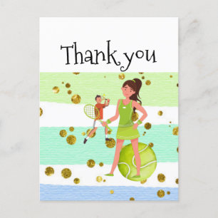 Tennis Woman Spieler hält Schläger und Ball Postkarte