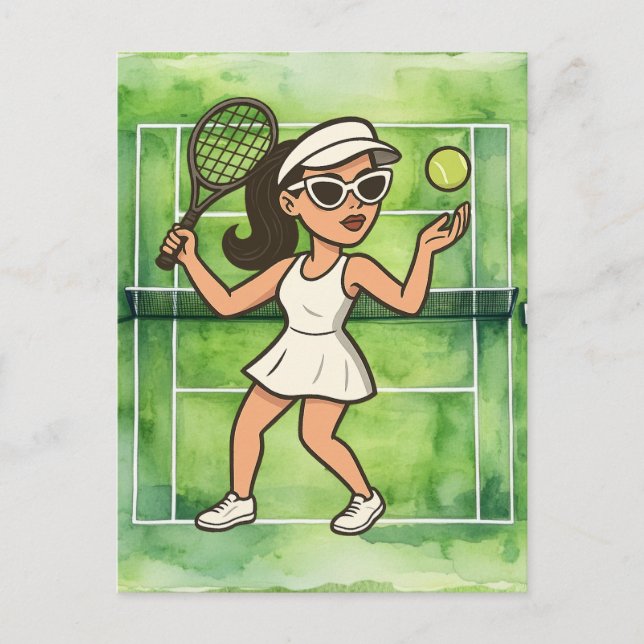 Tennis Woman spielt Tennis Postkarte (Vorderseite)