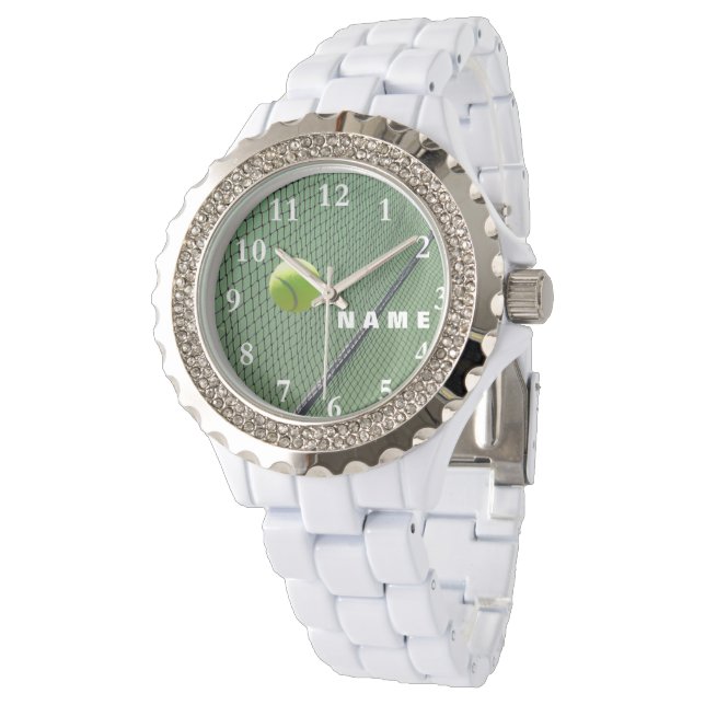 Tennis Women's Kristall White Enamel Watch Armbanduhr (Schrägansicht)