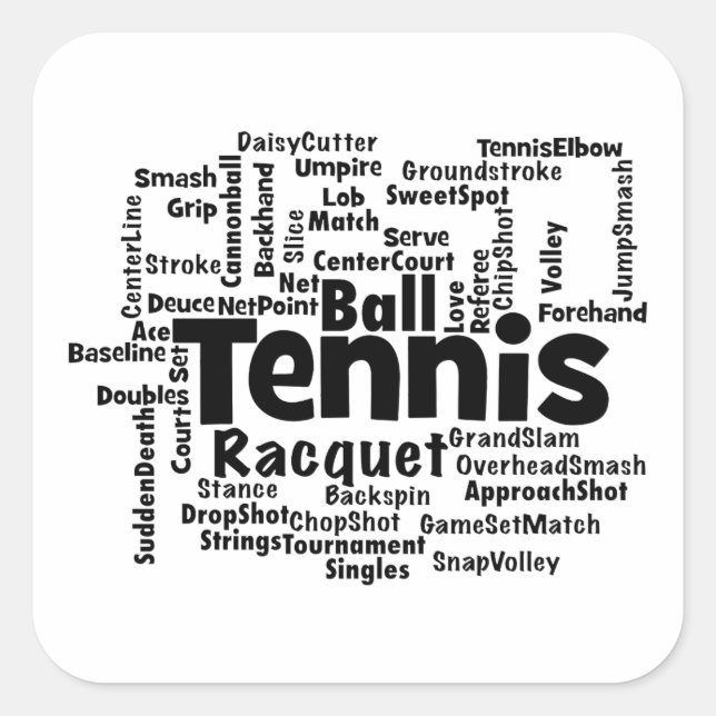 Tennis Word Cloud Quadratischer Aufkleber (Vorderseite)