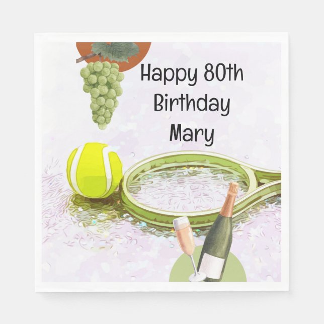 Tennis zum 80. Geburtstag für Tennis Fan Serviette (Vorderseite)