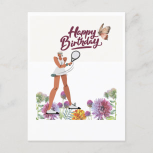 Tennis zum Geburtstag für den weiblichen Spieler Postkarte