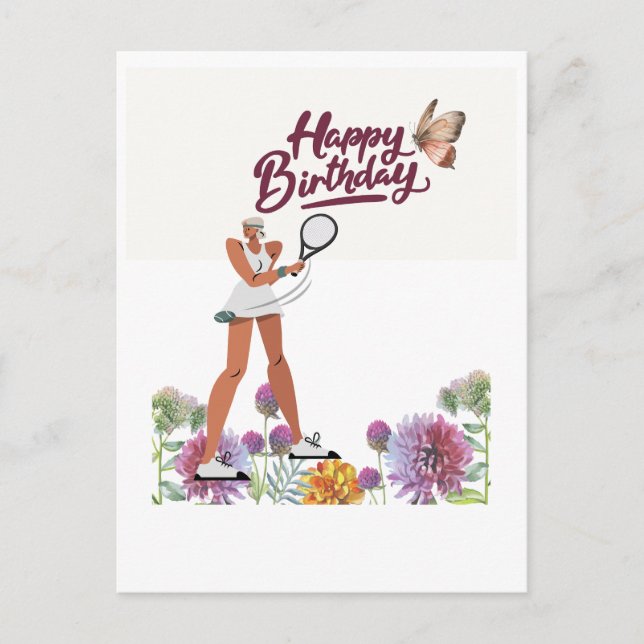 Tennis zum Geburtstag für den weiblichen Spieler Postkarte (Vorderseite)