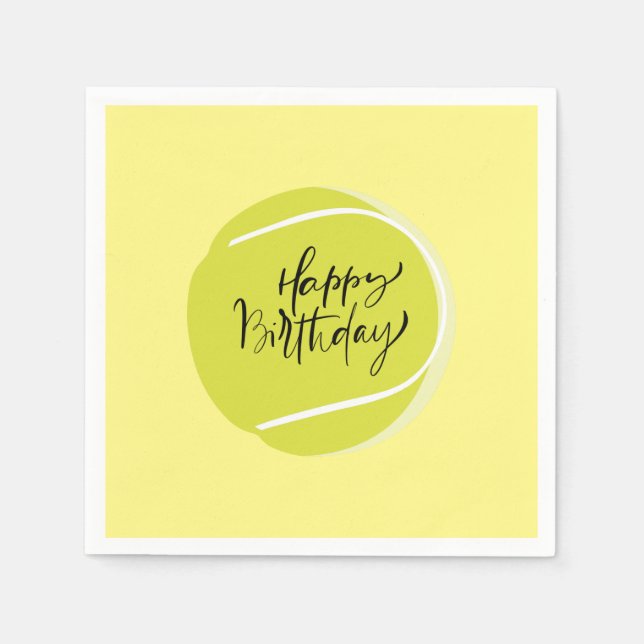Tennisball auf gelbem Glück zum Geburtstag Serviette (Vorderseite)