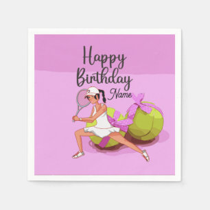 Tennisball auf rosa Happy Birthday Woman Player Serviette