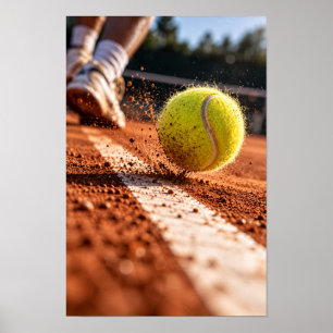 Tennisball auf Sandplatz Dynamische Sportswandkuns Poster