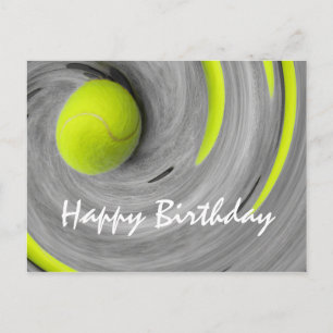 Tennisball beim Spinnen am Geburtstag des Tennispl Postkarte
