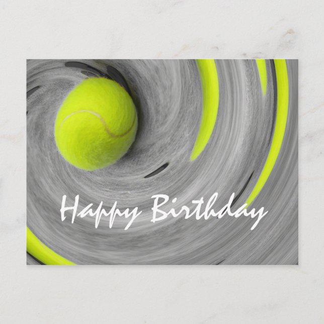 Tennisball beim Spinnen am Geburtstag des Tennispl Postkarte (Vorderseite)