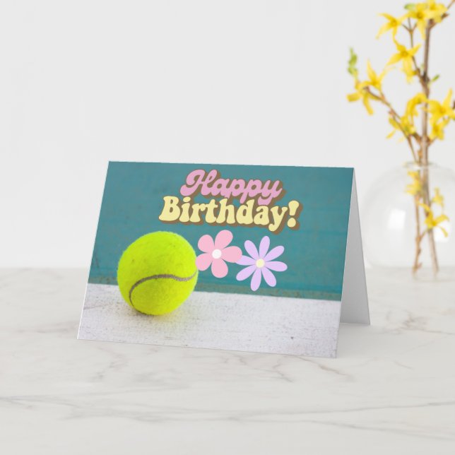 Tennisball Glücklich Geburtstag mit Blume Karte (Gelbe Blume)