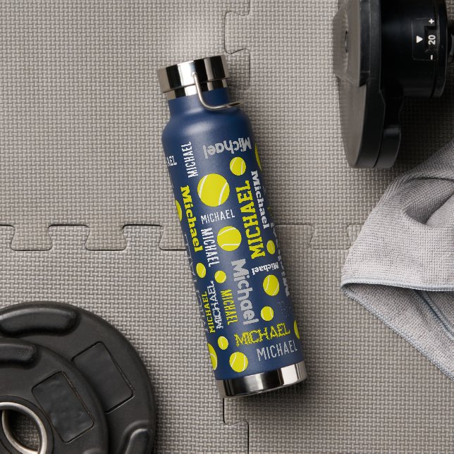 Tennisball-individuelle Name Graugelb Trinkflasche (Fitnessstudio)