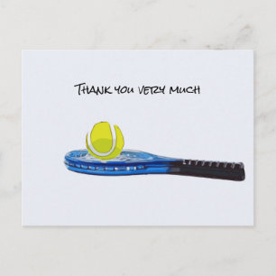Tennisball mit blauem Schläger Danke Karte