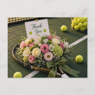 Tennisball mit blauem Schläger Danke-Karte Postkarte