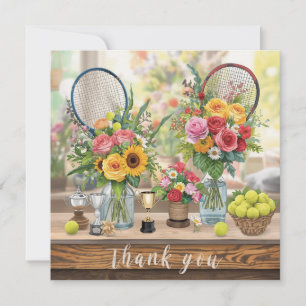 Tennisball mit Blume des Tennisspielers Dankeskarte