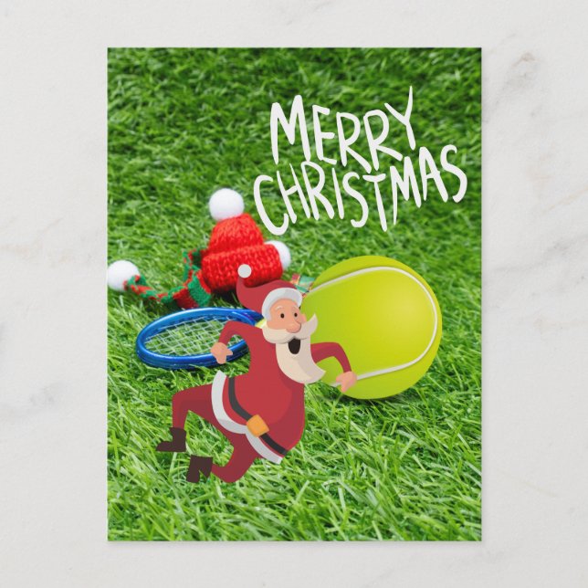 Tennisball mit dem Weihnachtsmann Frohe Weihnachte Postkarte (Vorderseite)