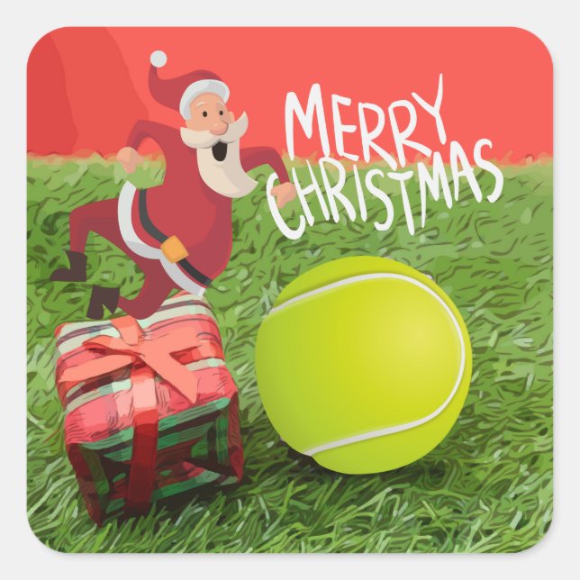Tennisball mit dem Weihnachtsmann Frohe Weihnachte Quadratischer Aufkleber (Vorderseite)