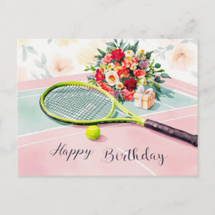 Tennisball mit einem guten Geburtstagswort auf Grü Postkarte