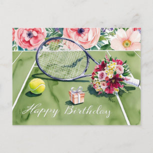 Tennisball mit einem guten Geburtstagswort auf Grü Postkarte