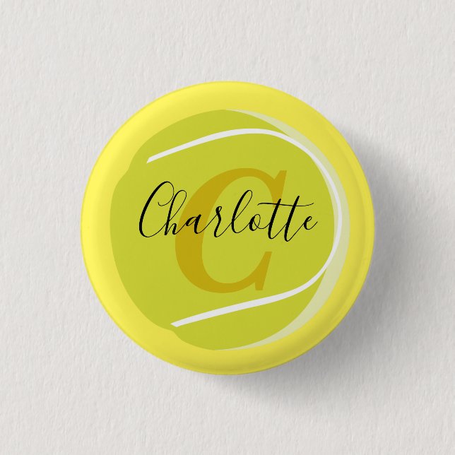 Tennisball mit Gold Monogram Script Name gelb Button (Vorderseite)