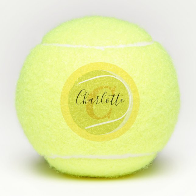 Tennisball mit Gold Monogram Script Name gelb Tennisbälle (Vorderseite)