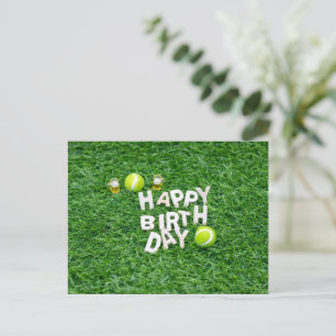 Tennisball mit Happy Birthday mit Bier Postkarte