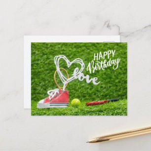 Tennisball mit Happy Birthday mit Liebe Postkarte