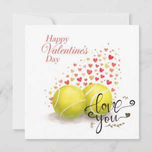 Tennisball mit LOVE auf blauem Court Feiertagskarte