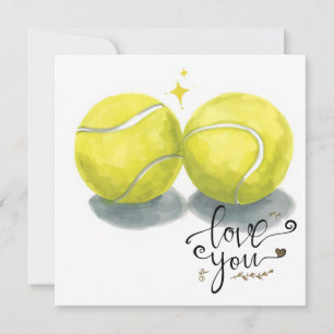 Tennisball mit LOVE auf blauem Court Feiertagskarte