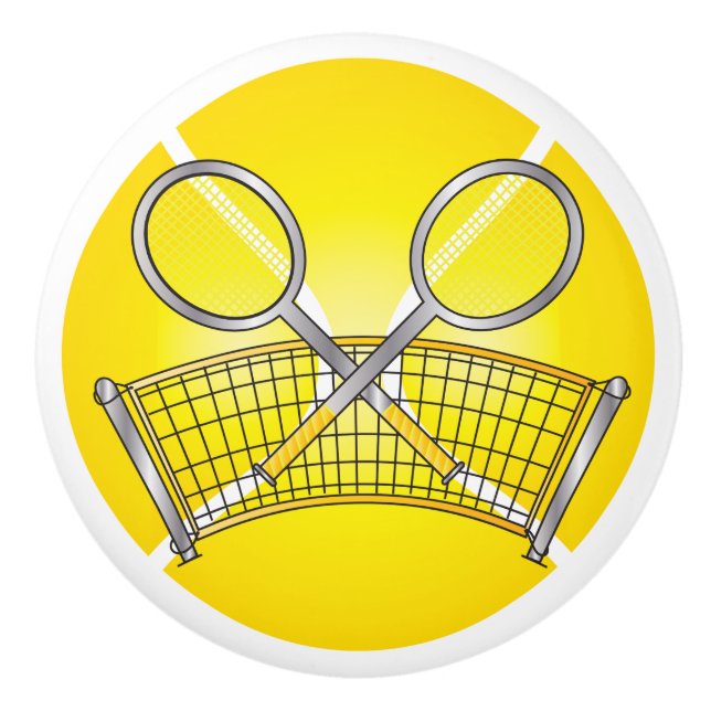 Tennisball mit Netz und Rackets Keramikknauf (Vorderseite)