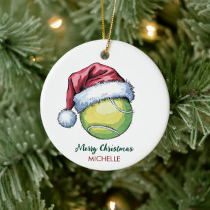 Tennisball mit Santa-Hut, individuelles Weihnachte Keramik Ornament