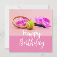 Tennisball mit Schläger am rosa Geburtstag