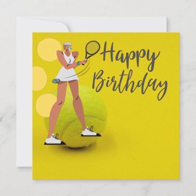 Tennisball mit Schläger auf Gelb Karte (Vorderseite)