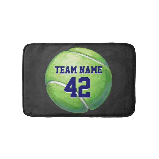 Tennisball mit Teamname und -nummer Badematte (Vorderseite)