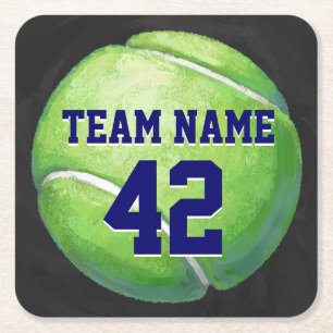 Tennisball mit Teamname und -nummer Rechteckiger Pappuntersetzer