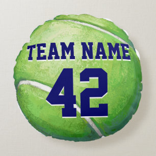 Tennisball mit Teamname und -nummer Rundes Kissen