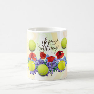 Tennisball mit viel Blume zum Geburtstag   Kaffeetasse