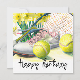 Tennisball mit viel Blume zum Geburtstag Karte