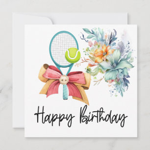 Tennisball mit viel Blume zum Geburtstag Karte