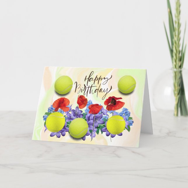 Tennisball mit viel Blume zum Geburtstag Karte (Vorderseite)