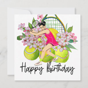 Tennisball mit viel Blume zum Geburtstag Karte
