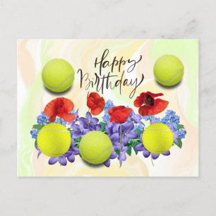 Tennisball mit viel Blume zum Geburtstag Postkarte
