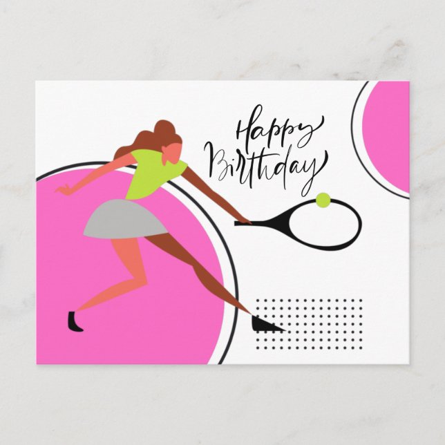 Tennisball mit weiblichem Spieler Geburtstag Postkarte (Vorderseite)