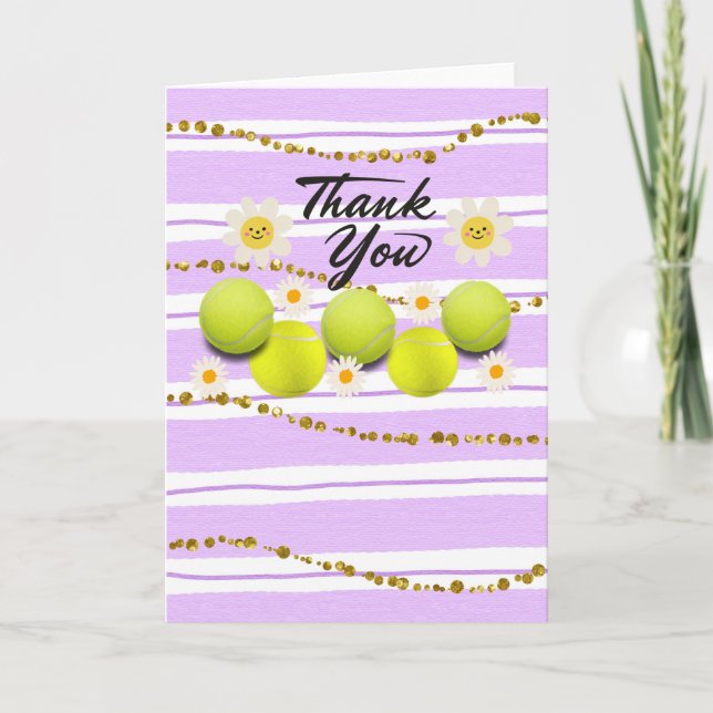 Tennisball mit weißer, dunkler Blume Danke (Vorderseite)