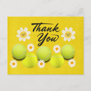 Tennisball mit weißer Gänseblümchen-Blume danke Postkarte