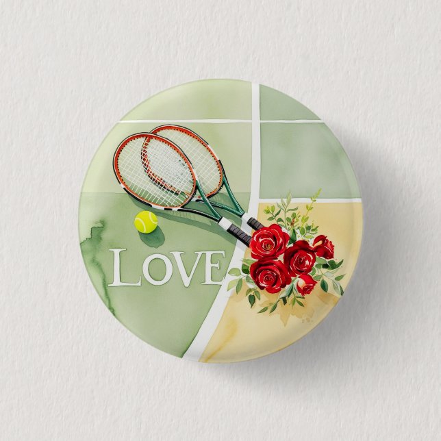 Tennisball mit Wort-LIEBE auf dem Platz Button (Vorderseite)