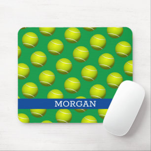 Tennisball-Muster, weißer Name, blau und grün Mousepad